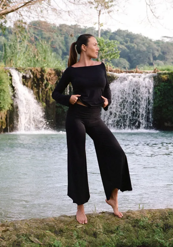 High Waist Irregular Casual Pants Yoga Cropped Pants Black - Shop at LoveMi