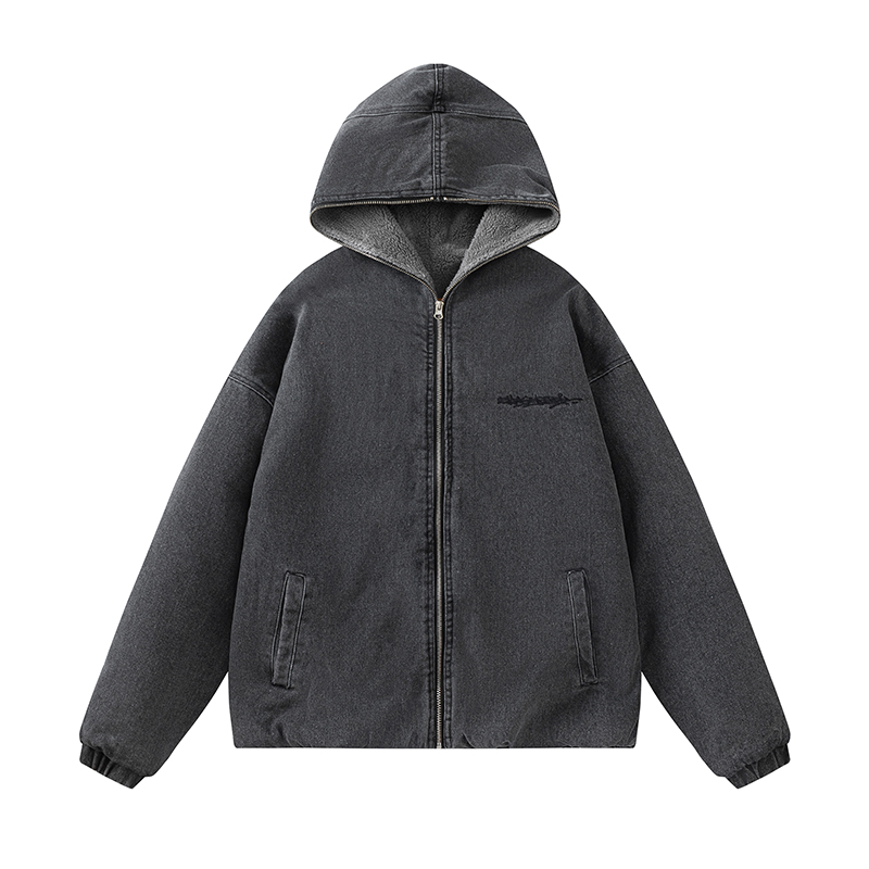 Thick Lambskin Coat Men's Hooded Denim Cotton Jacket