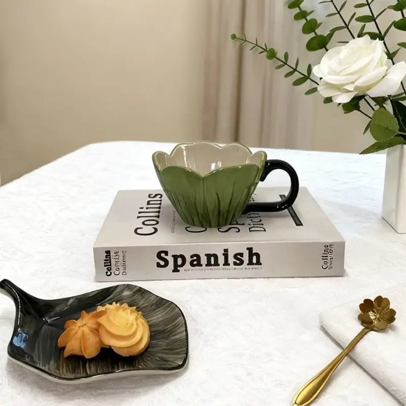 Hand-Painted Tulip Floral Ceramic Coffee Cup And Saucer Set