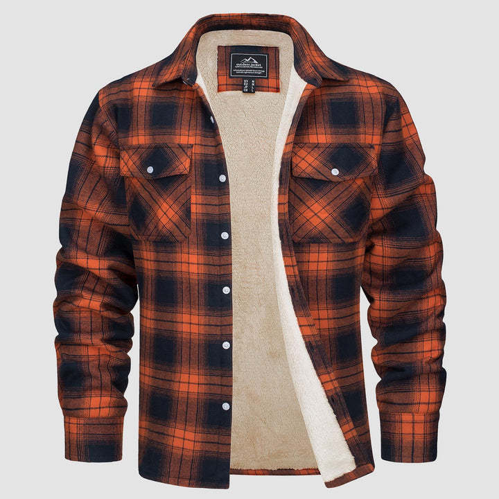 Fleece Lined Men's Jacket Long Sleeve Lapel Plaid - Picture 11 of 14