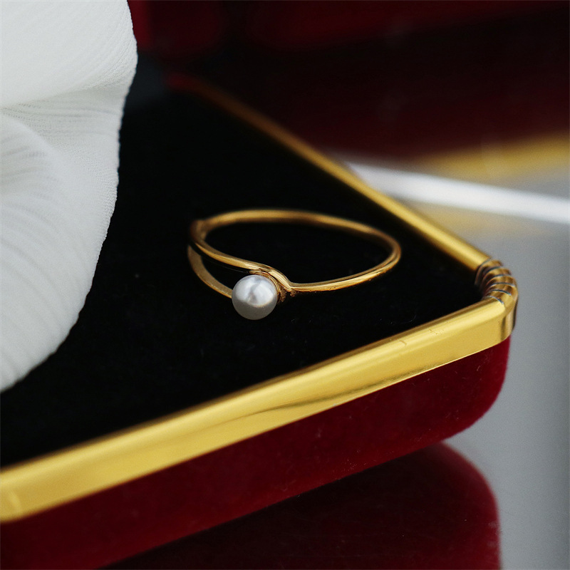 Cross Titanium Steel Pearl Fine Ring Female Geometric Fashion Hollowed-out