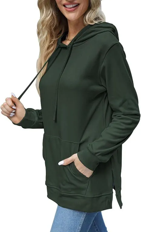 Casual Long Sleeve Sweatshirt Top With Pockets Army Green - Shop at LoveMi