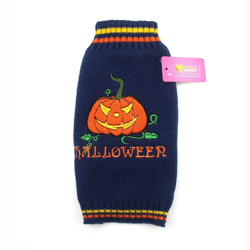 Pumpkin Sweater Dog Clothes Halloween - Navy Blue New Pumpkin