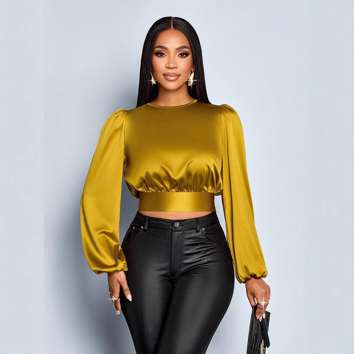 Satin Leopard Top Shirt Temperament Commute - Image 1