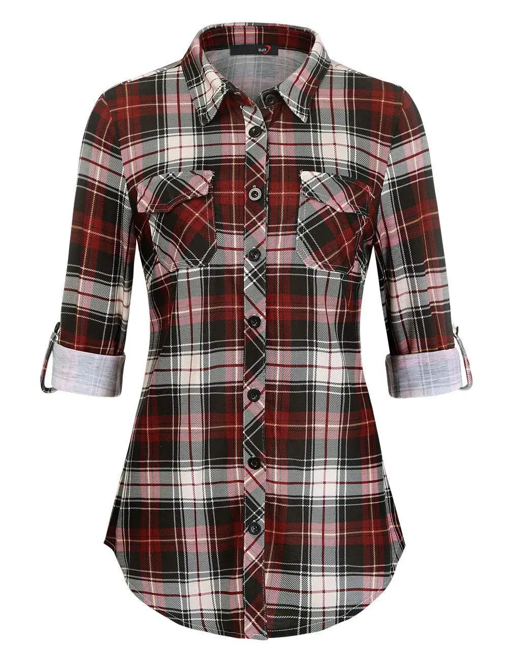 Plaid Pouch Button Cuff Comfort And Casual Printed Women's Shirt - Red