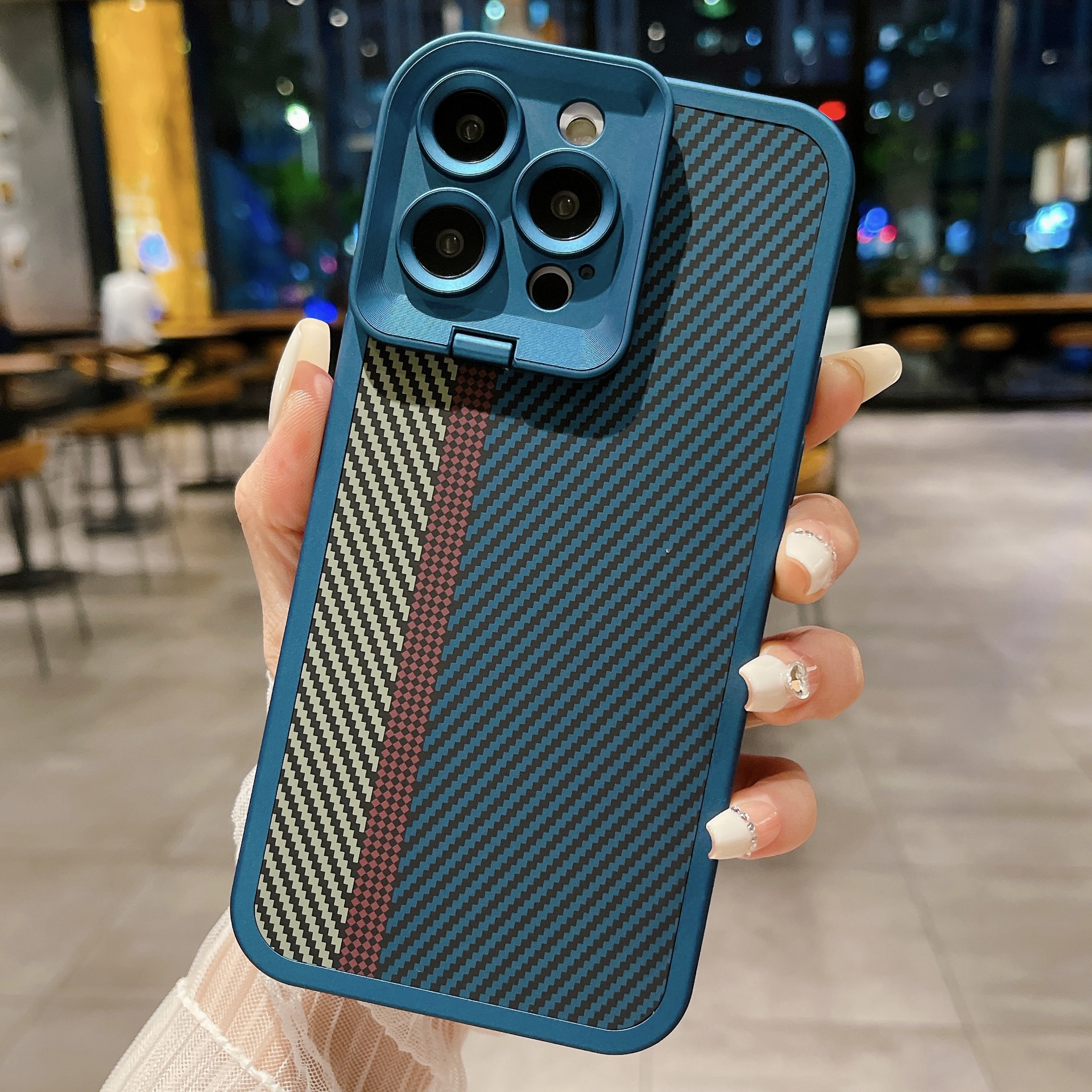 Carbon Fiber Magnetic Lens Bracket Phone Case - Image 3