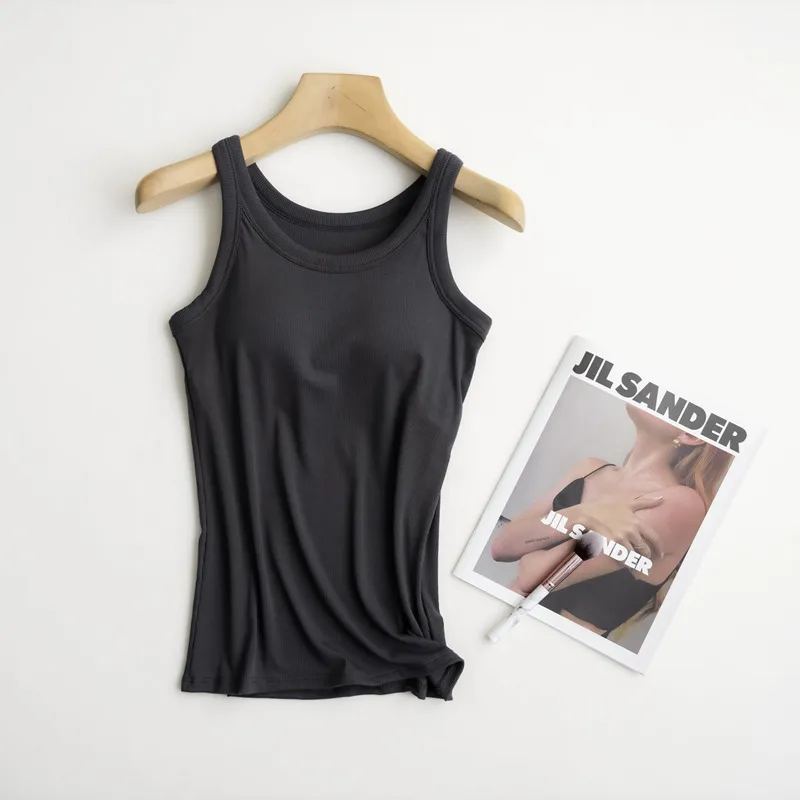 Wear-free Bra Strap Chest Pad Integrated Thread Camisole - Dark Grey