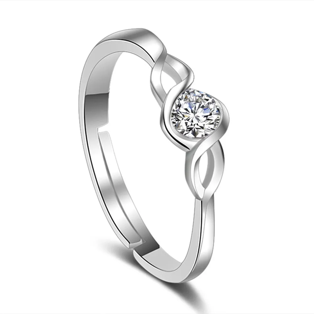 Korean Style Silver Love Interwoven Heart Ring - White Diamond