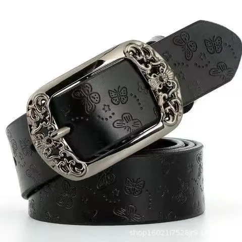 Retro Pin Buckle Printed Belt Fashion Casual Decorative Jeans Pant Belt Black - Shop at LoveMi