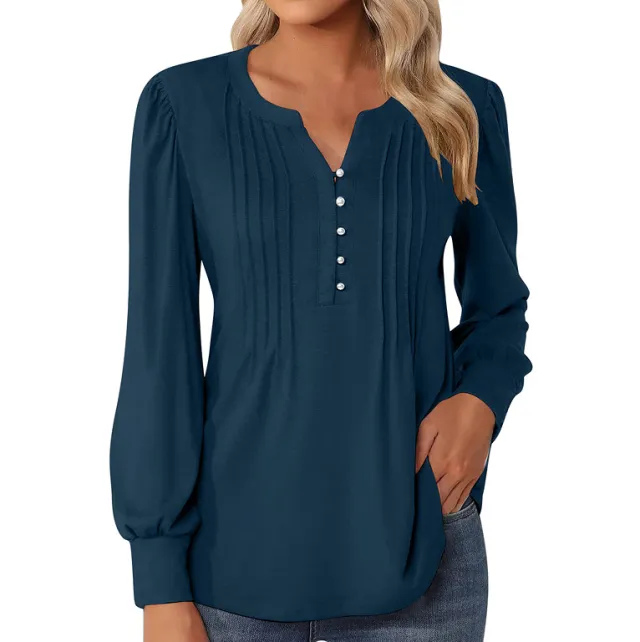 Elegant Loose Women's Top Pleating Blue - Shop at LoveMi