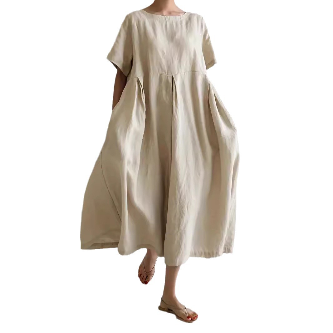Women's Loose Round Neck Fashion Plus Size Short Sleeve Dress