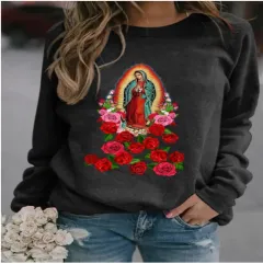 Printed Loose Round Neck Long Sleeve Sweaters Women's Clothing - Qr68 3-L - View 1