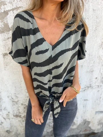 Women's V-neck Print Lace-up Zebra Pattern