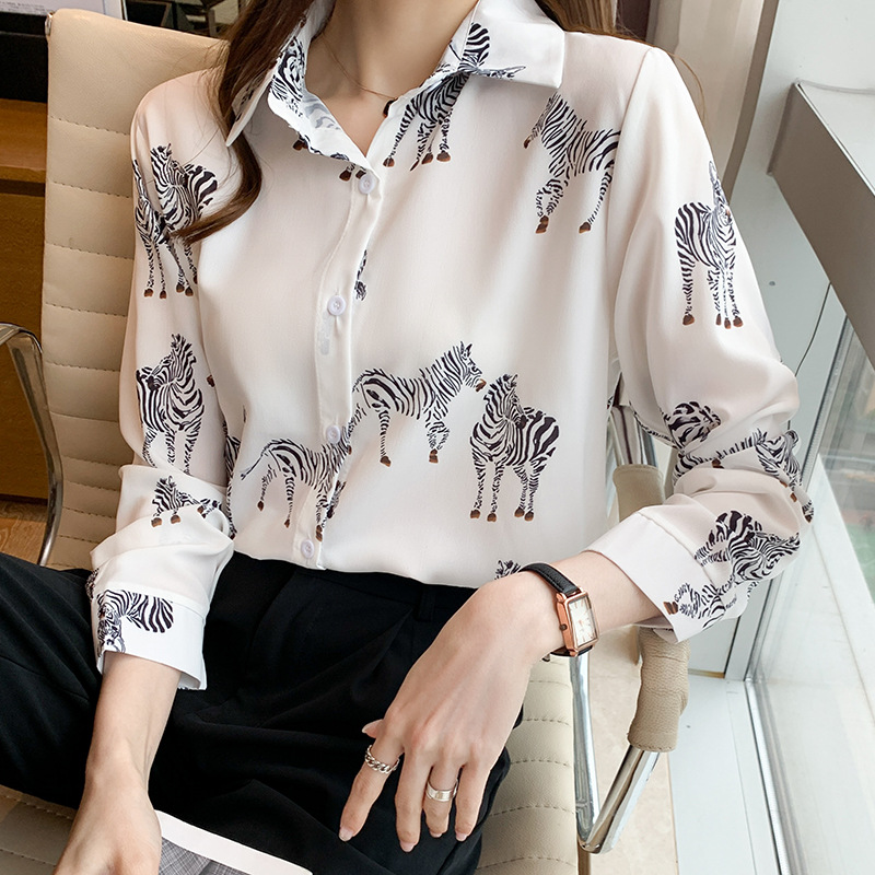 New Fashion Printed Loose Slim Long Sleeve Shirt for Women