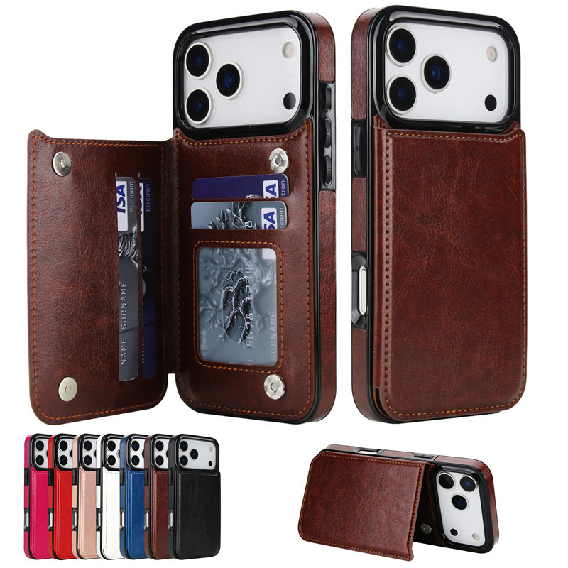 Split-style Women's Leather Case With Card Slots And Crazy Horse Texture Phone Shell