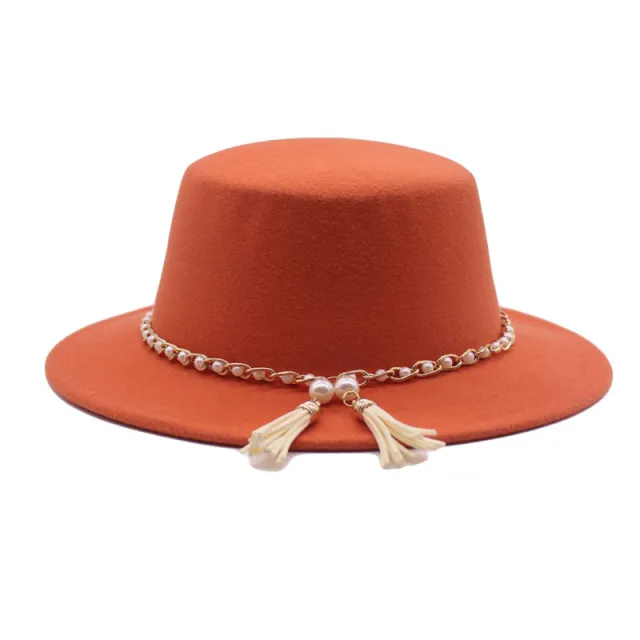 Fashion Flat Brim Top Hat Women Flat Top Woolen Hat Orange - Shop at LoveMi
