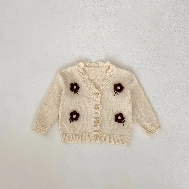 Baby Embroidered V neck Knitted Cardigan Long sleeved Sweater Red - Shop at LoveMi