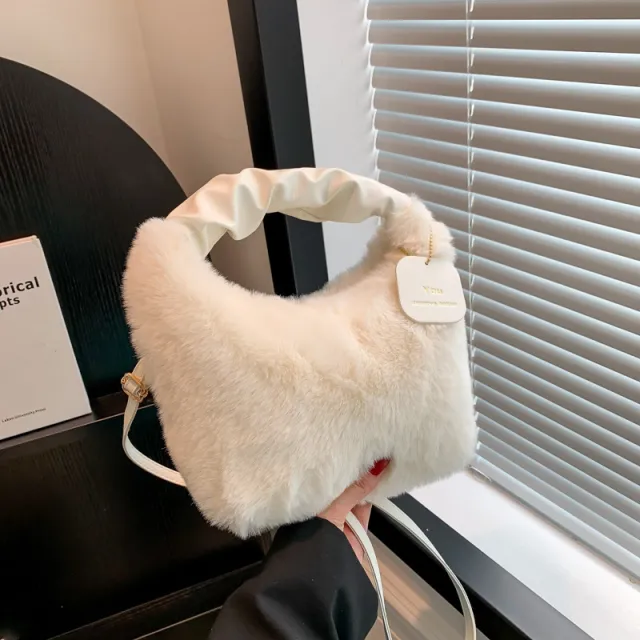 Women's Plush Pleated Handbag White - Shop at LoveMi