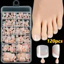 120 Pieces French White Edge Feet Nude Full Square Short High-grade Toe Nail Piece view 13