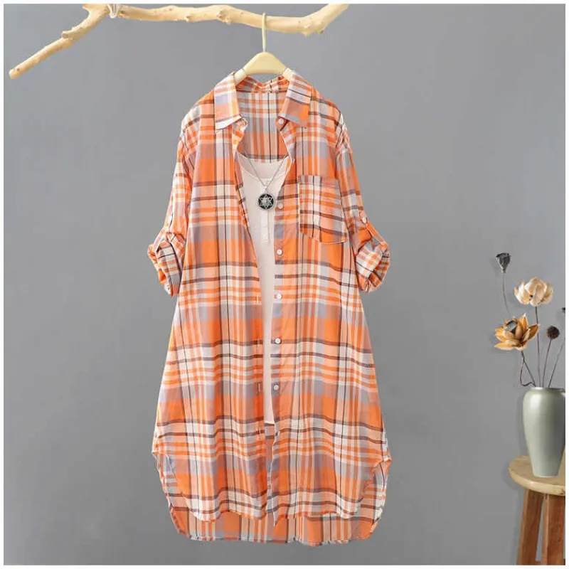 Summer Japanese Sun Protection Shirt Women's Mid-length Loose - Orange