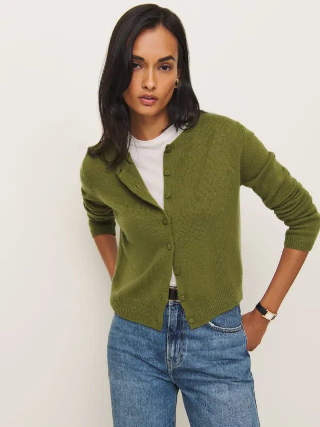 Women's Long sleeved Knitted Cardigan Top Button Fruit Green - Shop at LoveMi