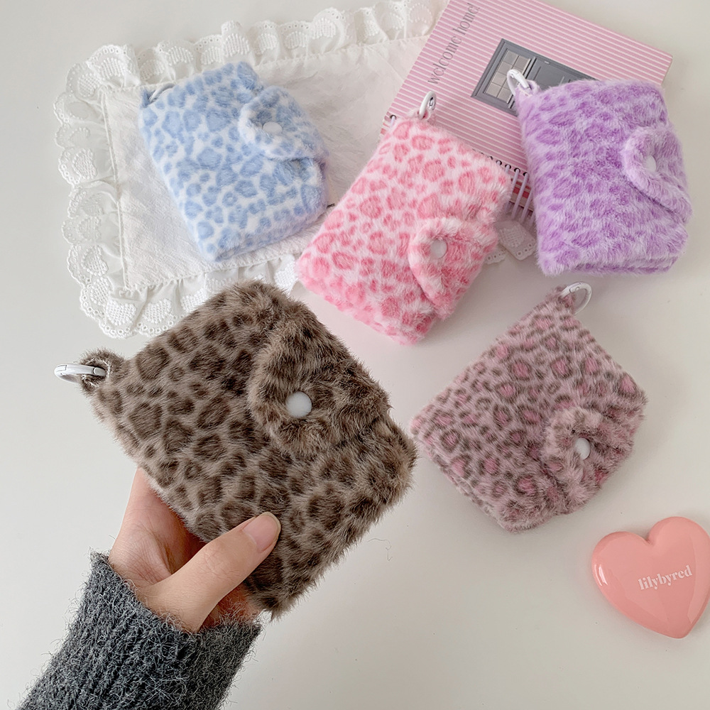 Girls Leopard-Print Plush Snap-Closure Coin Purse Super Cute
