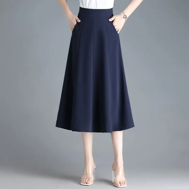 Mid length Spring And Summer Thin Ice Silk Draping A Line Small Umbrella Skirt For Women Blue - Shop at LoveMi