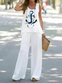 Women's Fashion Printed Casual Vest Trousers Two-piece Suit - Figure 6-S - View 1