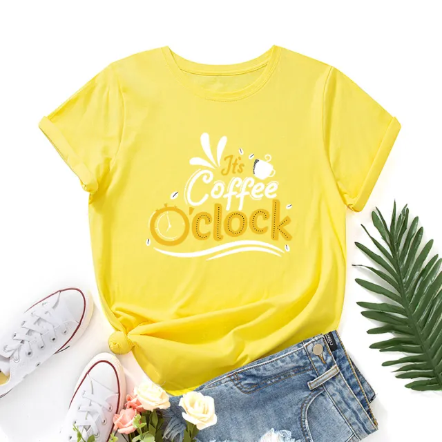 European And American Letter Print Loose Round Neck Short Sleeve T shirt Yellow - Shop at LoveMi