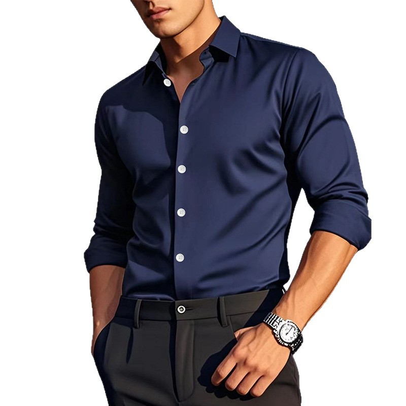 Men's Casual Solid Color Long-Sleeve Shirt
