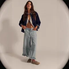New Women's Wide-leg Cropped Lace Jeans - Light Blue - View 1
