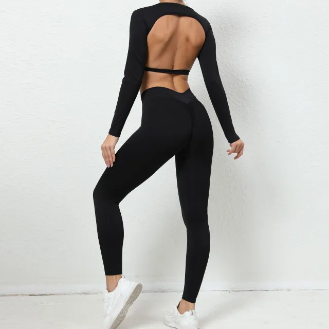 Bare Back Long sleeved Top Skinny Yoga Pants Nude Feel Quick drying Sports Suit Nude - Shop at LoveMi