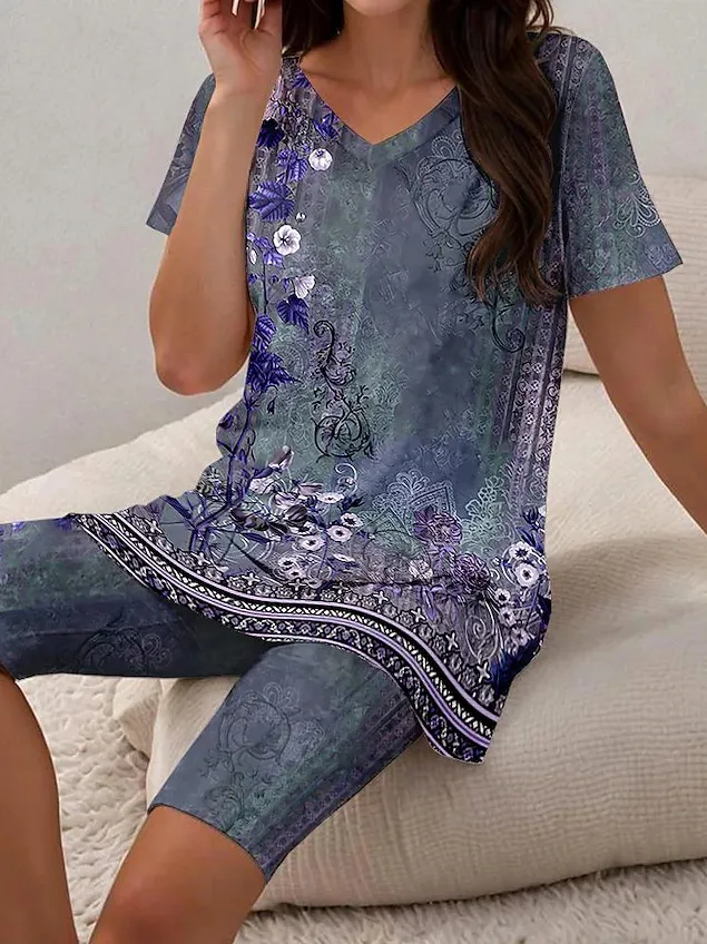 Women's Floral 3D Printing T shirt Shorts Set Element 4 - Shop at LoveMi