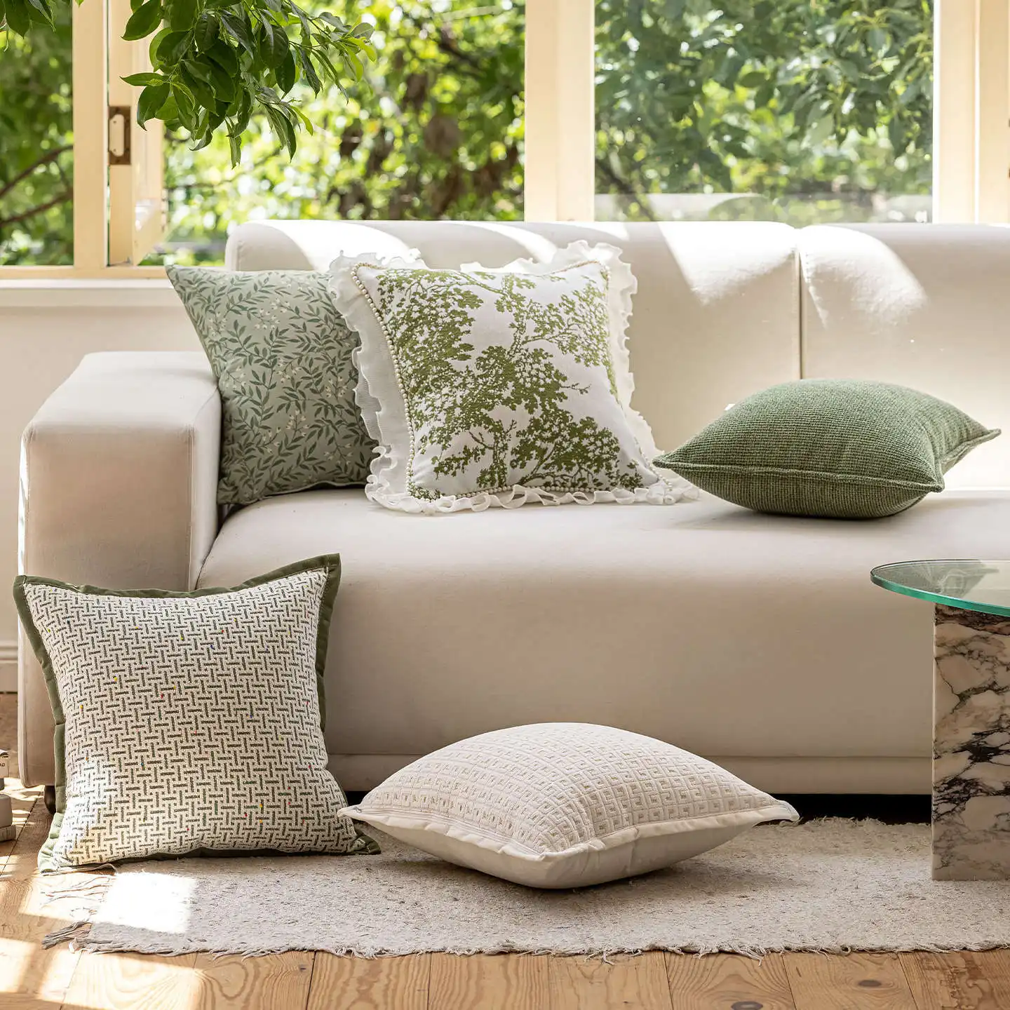 Mori-style Green Healing Living Room Sofa Throw