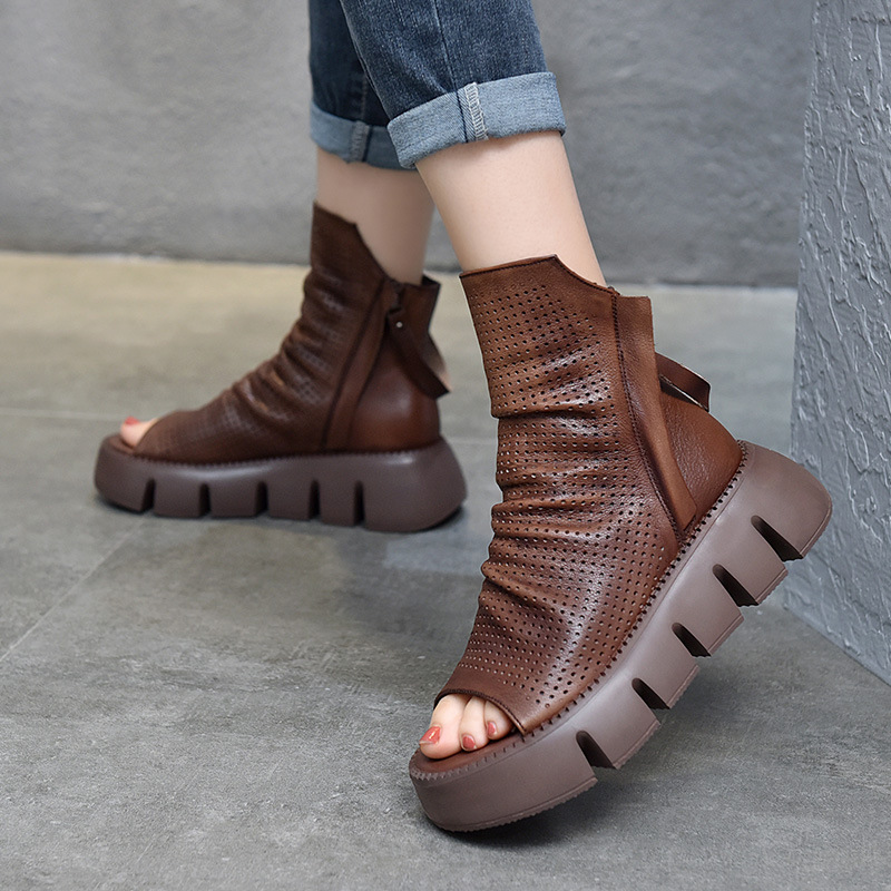 Leather Peep-Toe Platform Boots, picture 4 of 4