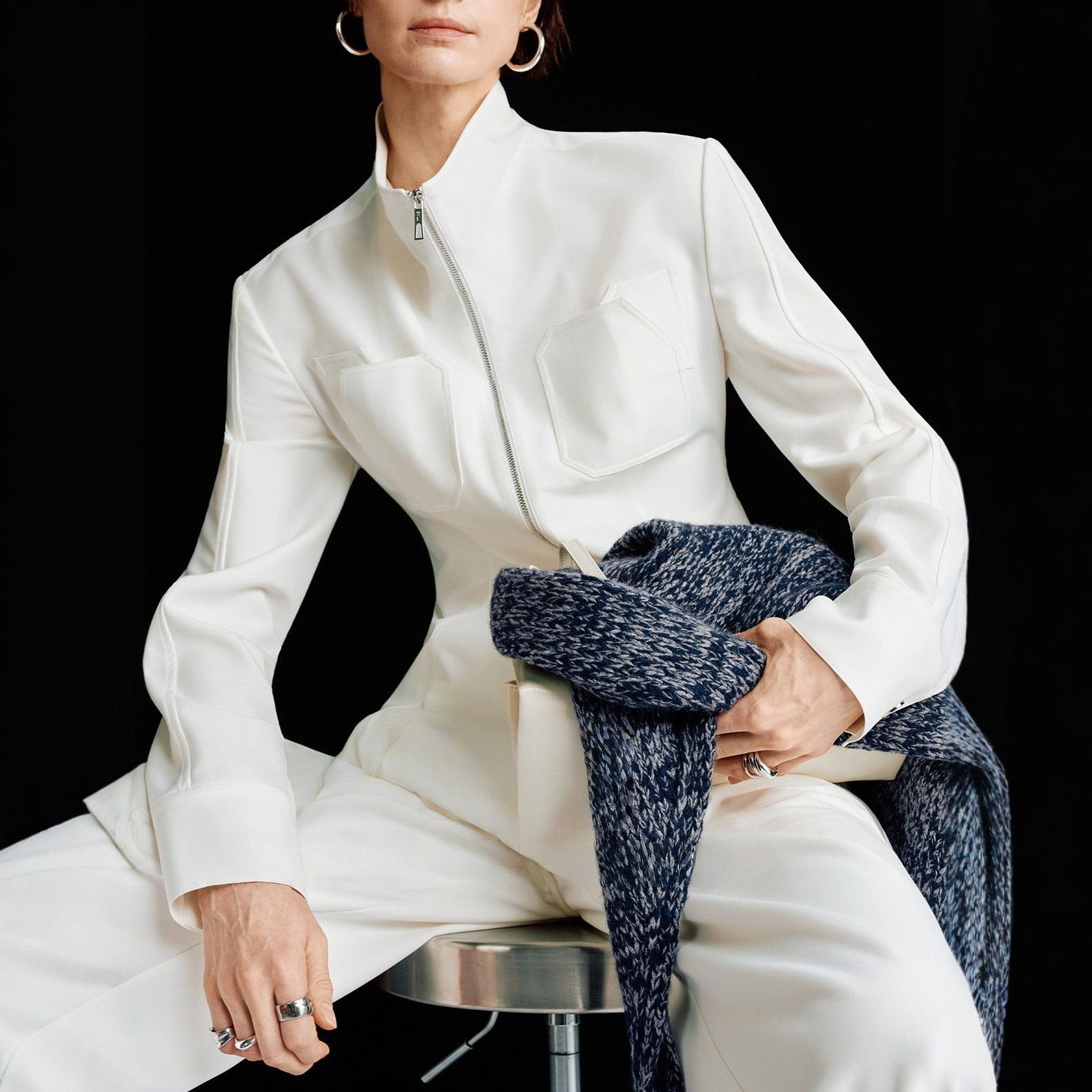 Waist-cinched Shirt And Pants With Double Zippers And Double Pleats
