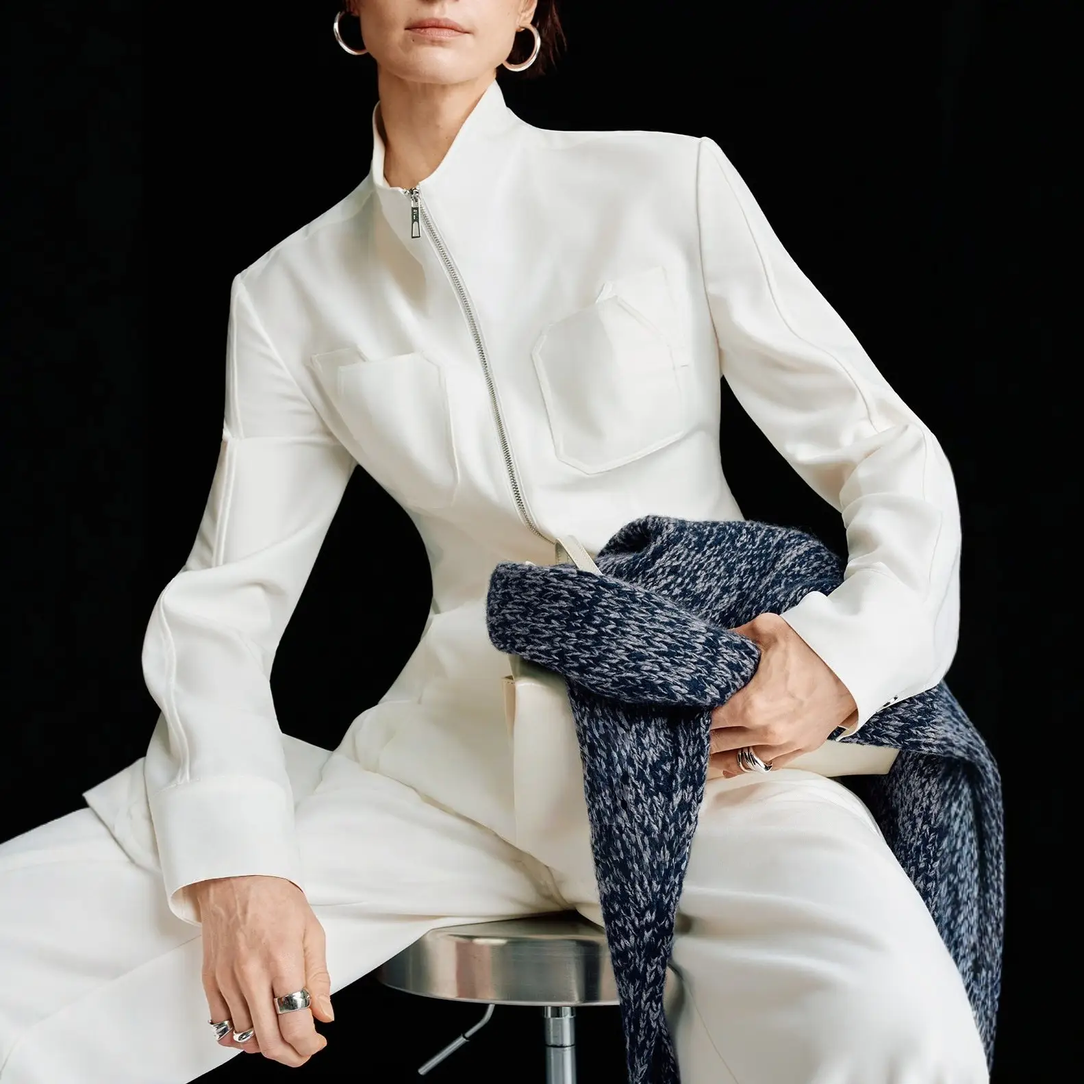 Waist-cinched Shirt And Pants With Double Zippers And Double Pleats