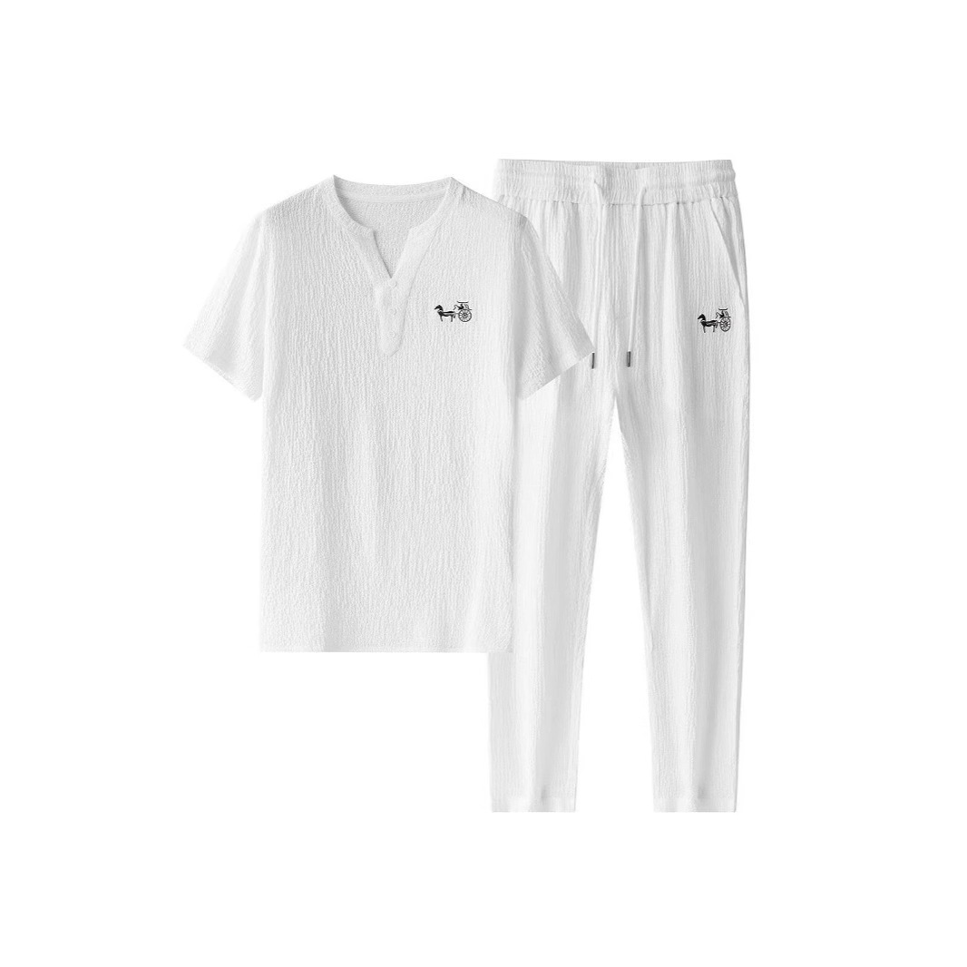 Men's Slim Fit Casual Ice Silk Set