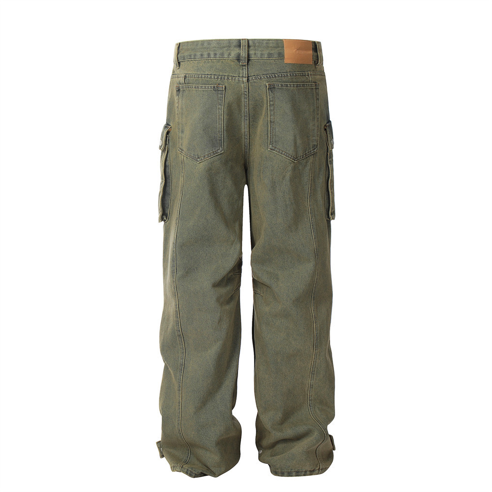 Washed And Worn Denim Overalls Men