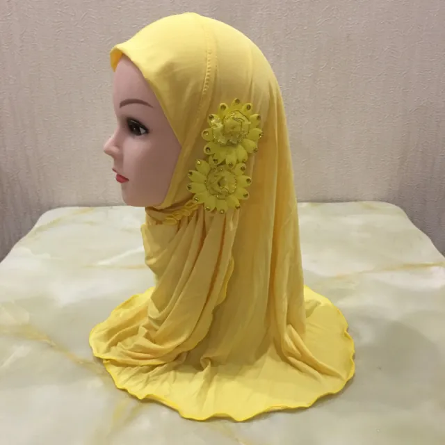 Little Girl Turban Hat Two Flowers Veil Yellow - Shop at LoveMi