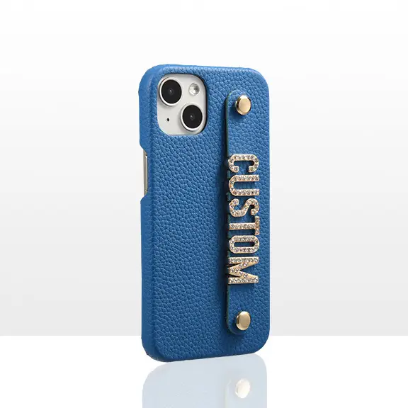 Genuine Leather Lychee Pattern Metal Letter Phone Case