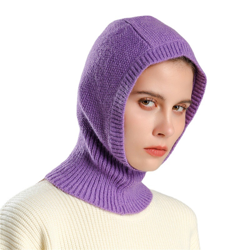 Solid Color Scarf Hat Integrated Wool Knitted Scarf Ear Protection Winter Warm - Image 2