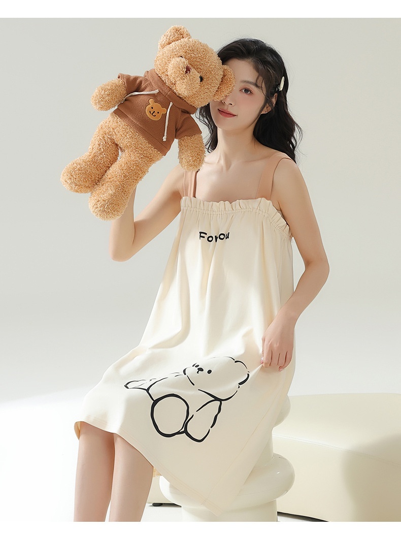 Summer Thin Cotton Homewear Cartoon Young Girl Mid-length Nightdress