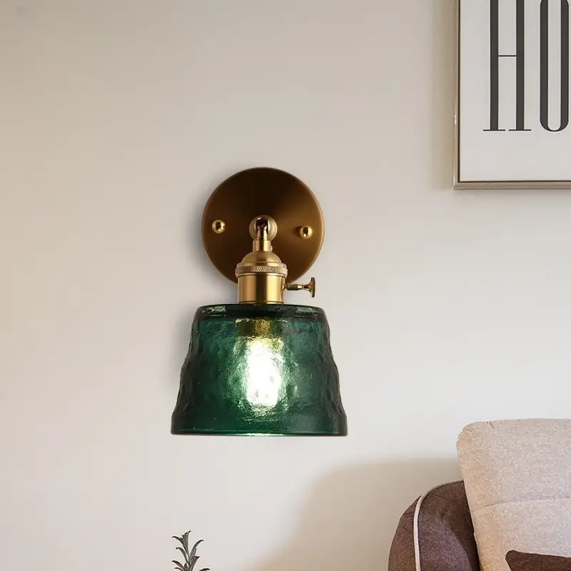 Japanese Style Dark Green Hammered Pattern Glass Wall Lamp