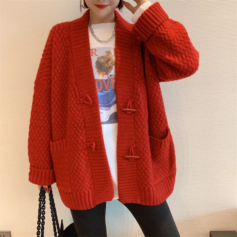 Women's Red Dress For Women Twist Wool Button Sweater - Red