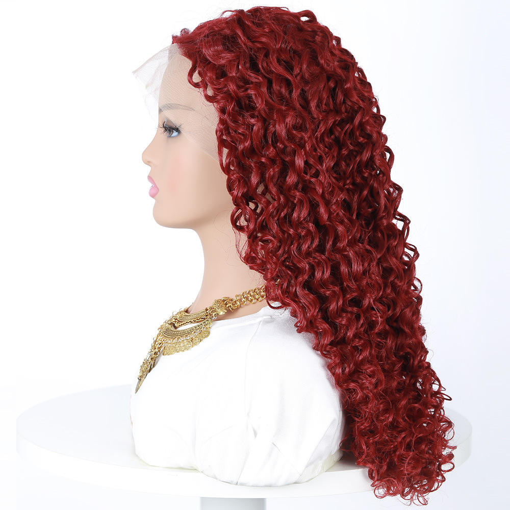 Women's Fashion Front Lace Long Curls Wig Chemical Fiber Head Cover Cxcj213 Wine Red - Shop at LoveMi