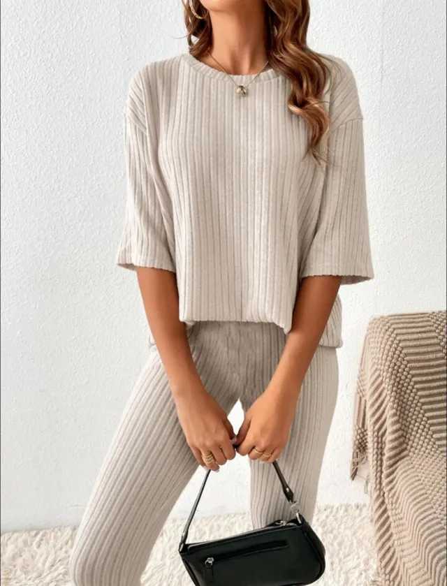 Women's Loose Casual Trousers Solid Color Fashion Homewear Suit Apricot - Shop at LoveMi