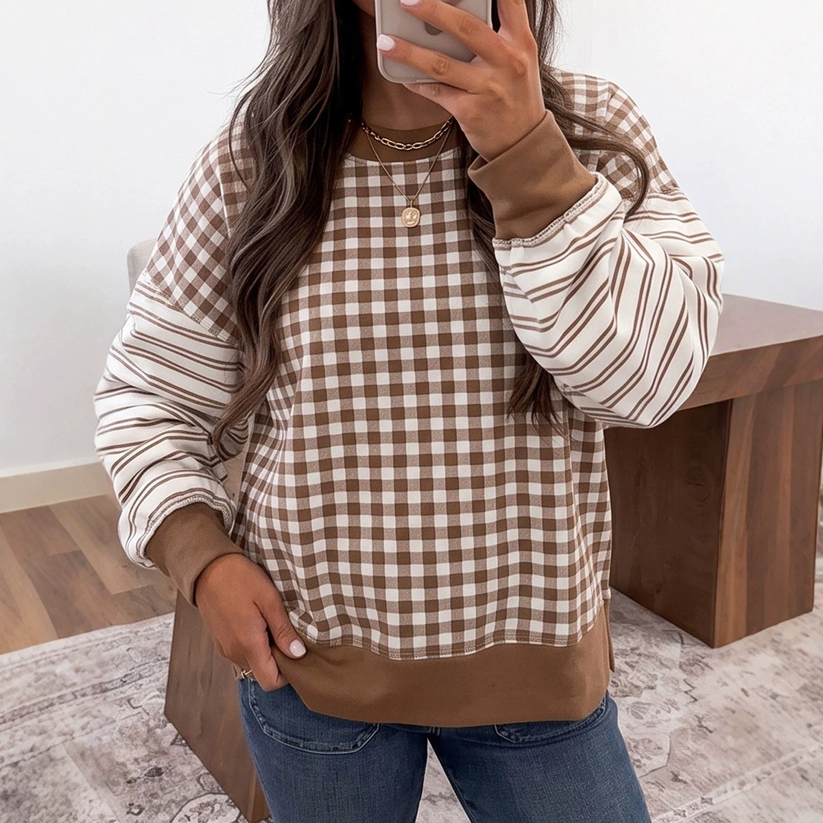 Women's Fashionable And Versatile Striped Pullover Long-sleeve Sweatshirt