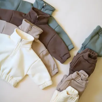 Turtleneck Half Zip Top Ankle Banded Pants Fleece Casual Suit