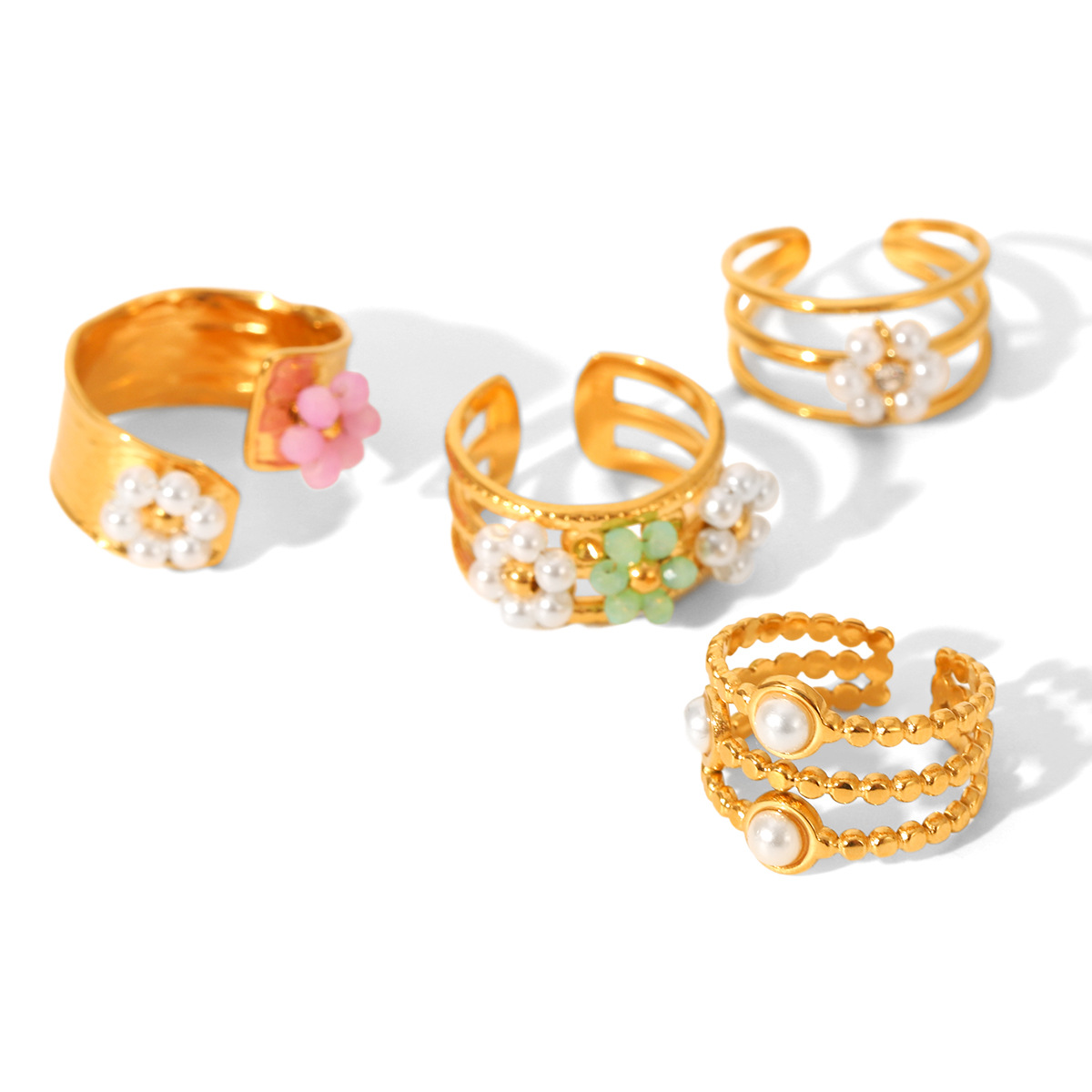 Luxury High-end Pearl And Flower Stainless Steel Ring